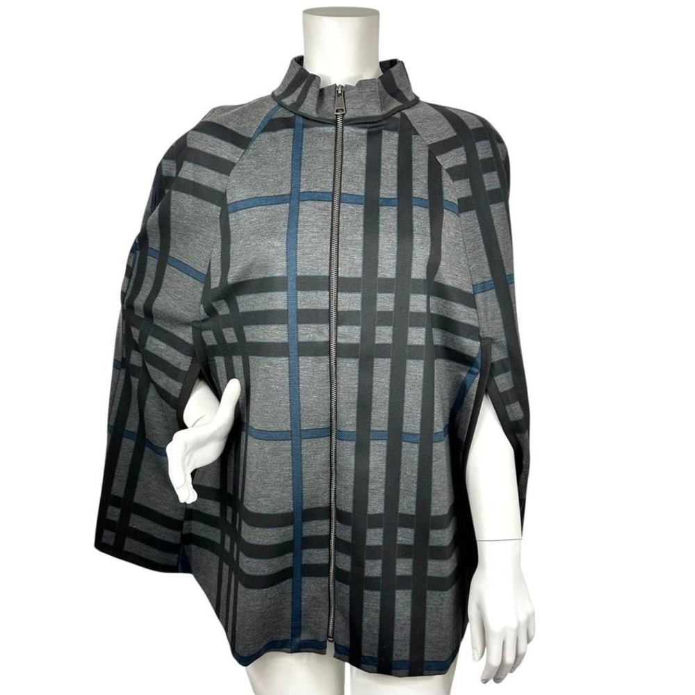 Dark Academia grey and blue plaid zip up cape plaid preppy Size XL/1X‎